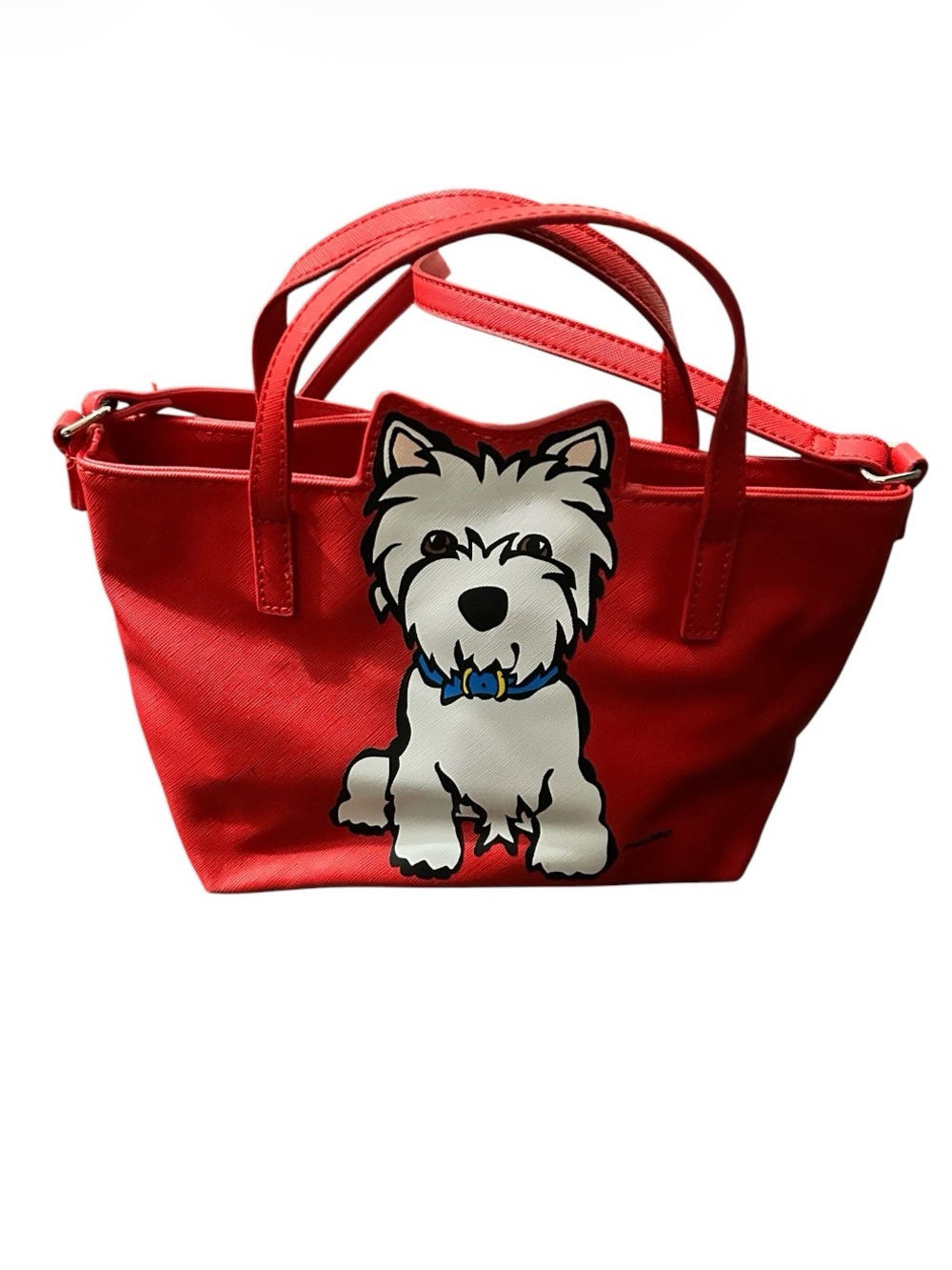 Red Mini Tote Bag with White Dog Graphic